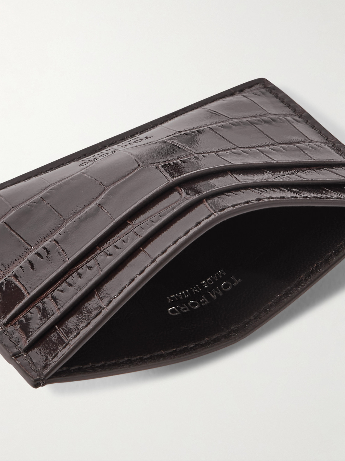 Tom Ford Croc-effect Leather Cardholder In Brown