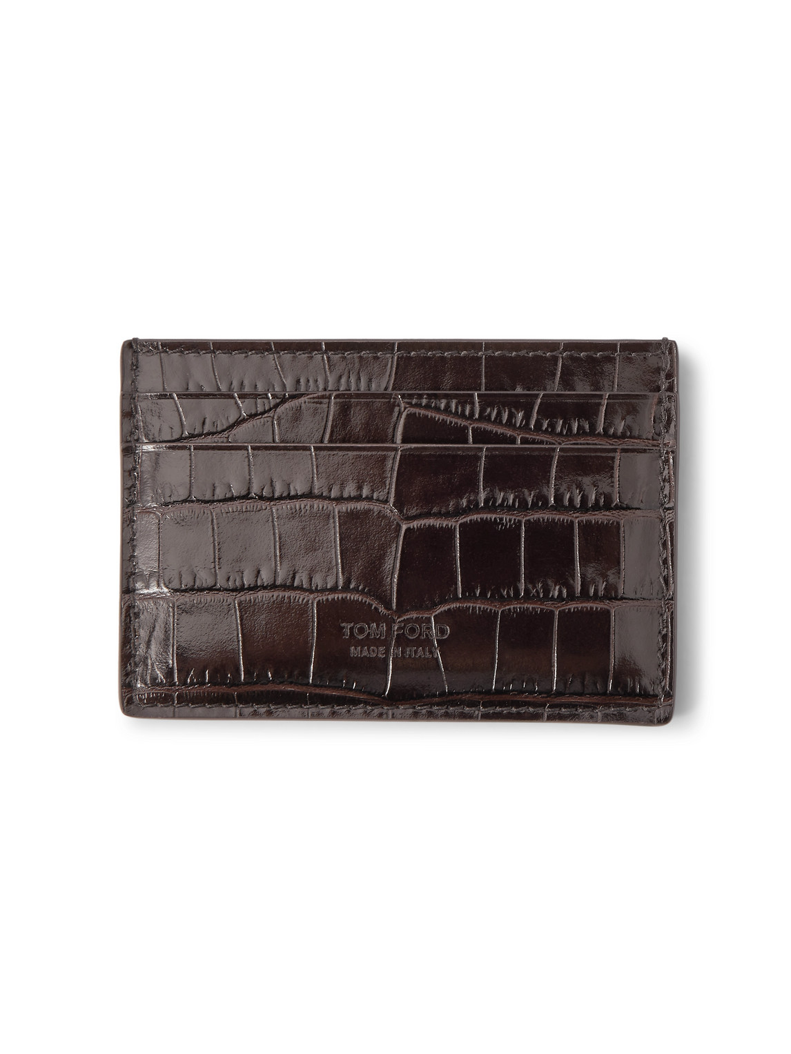 Tom Ford Croc-effect Leather Cardholder In Brown