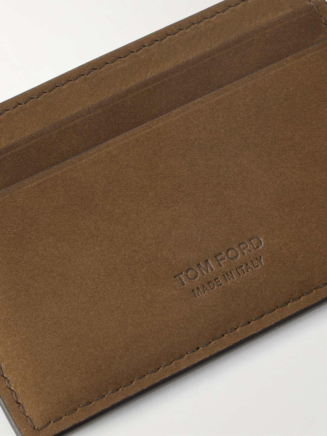 Tom Ford Logo-debossed Nubuck Cardholder In Brown