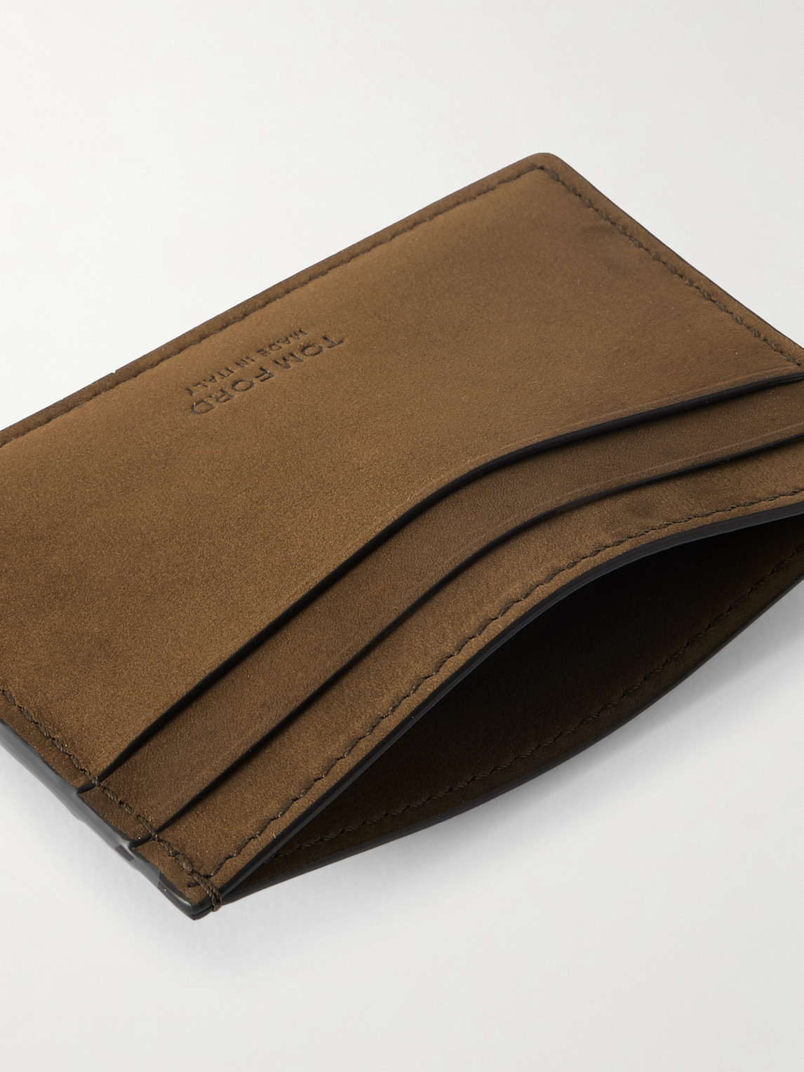 Tom Ford Logo-debossed Nubuck Cardholder In Brown