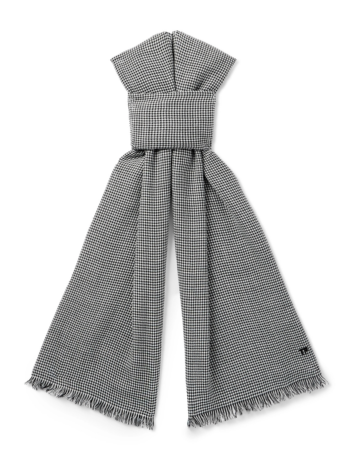 Tom Ford Frayed Puppytooth Wool Scarf In Black