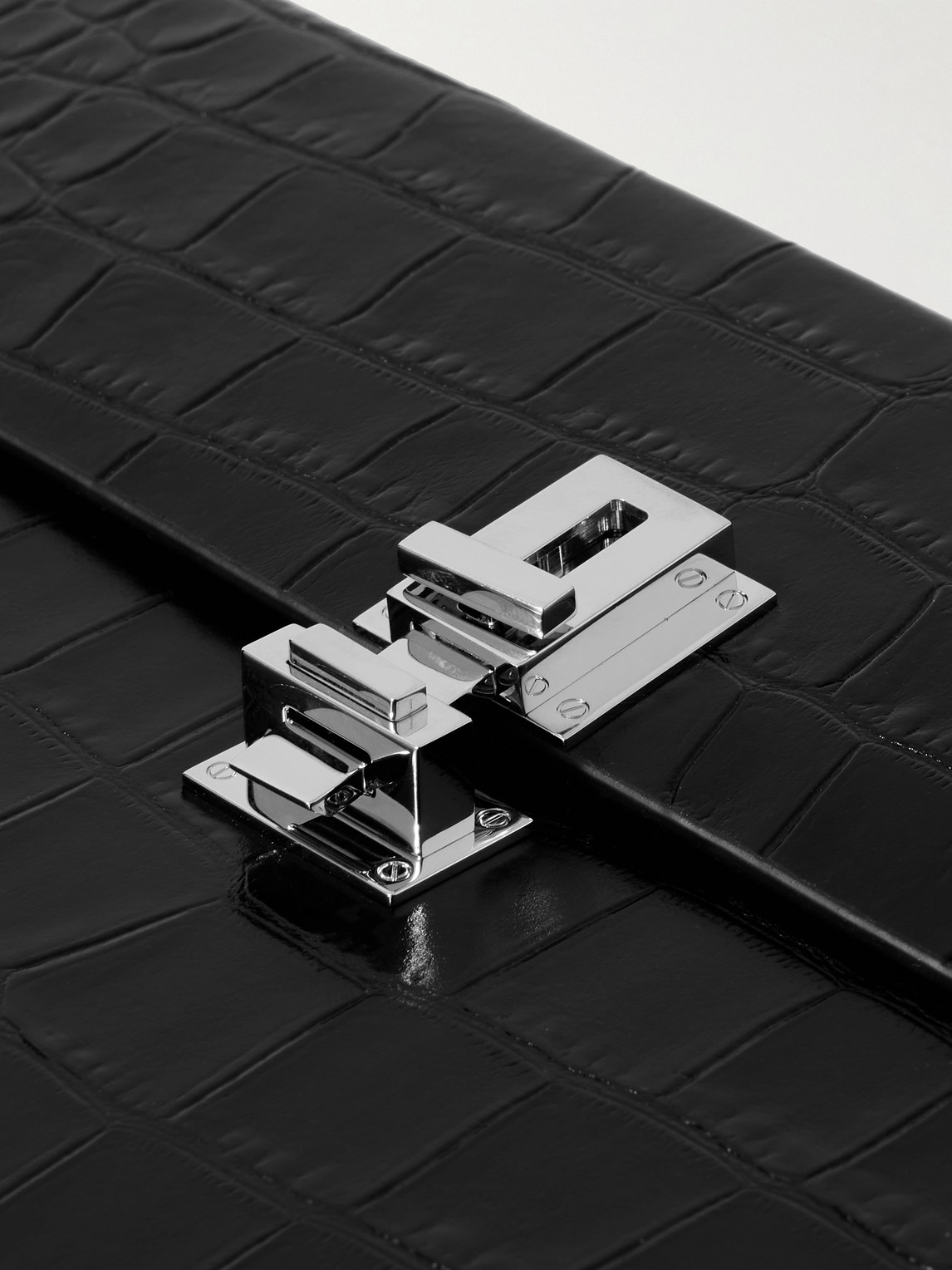 Tom Ford Croc-effect Patent-leather Document Holder In Black