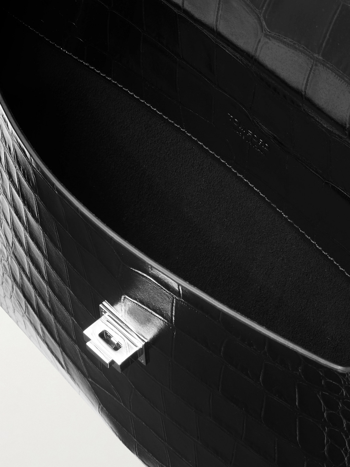 Tom Ford Croc-effect Patent-leather Document Holder In Black