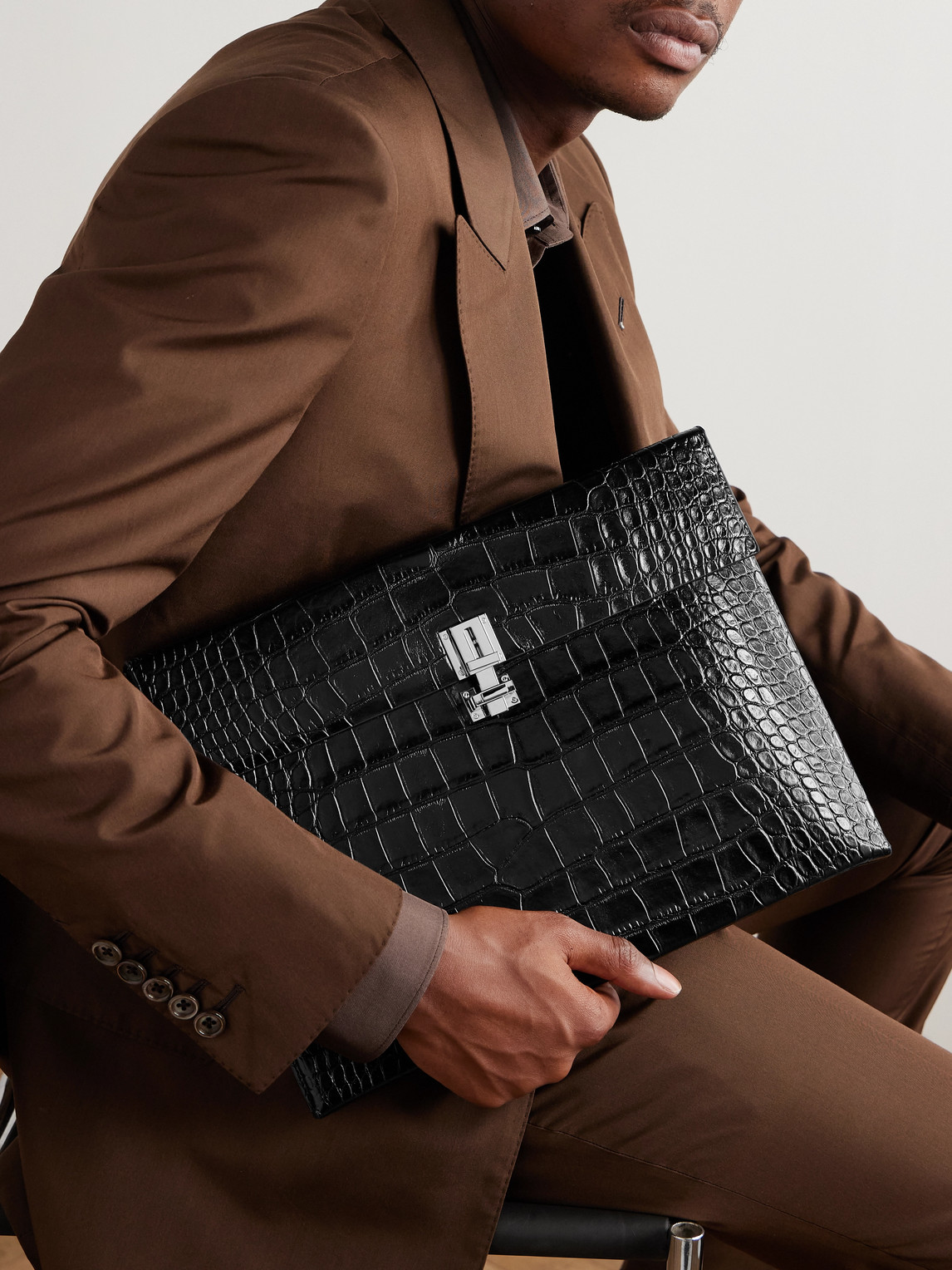 Tom Ford Croc-effect Patent-leather Document Holder In Black