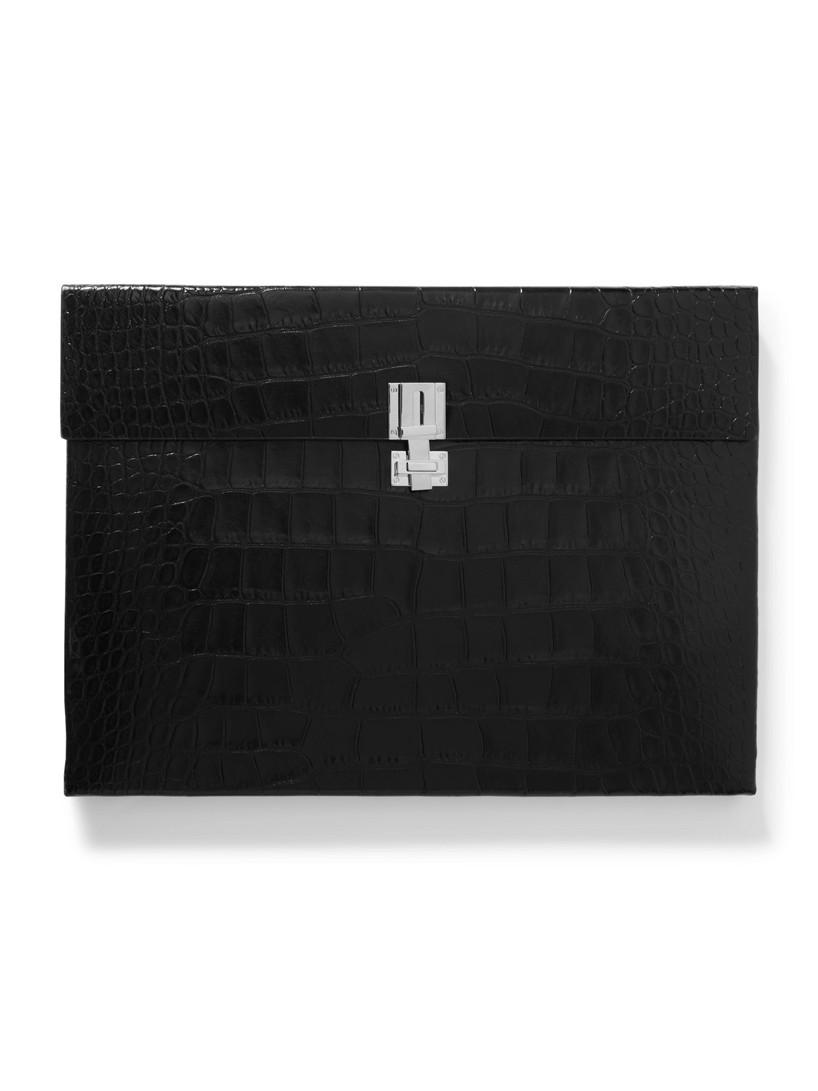 Tom Ford Croc-effect Patent-leather Document Holder In Black