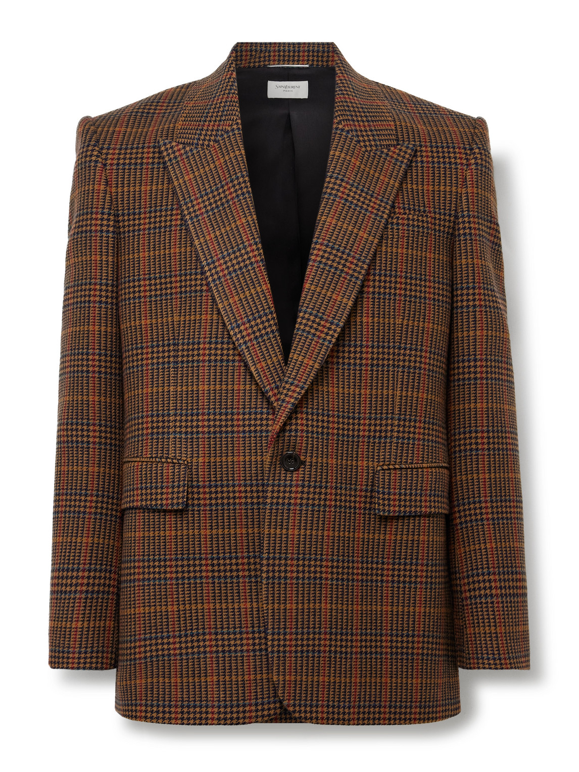 Saint Laurent Houndstooth Checked Wool Blazer In Brown