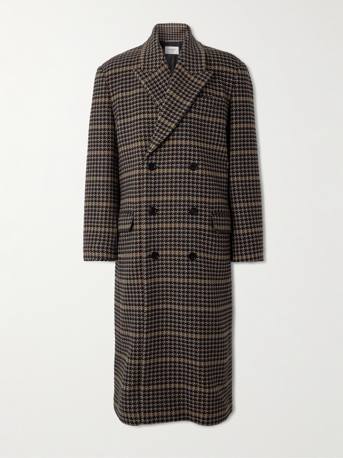 Saint Laurent Double-Breasted Houndstooth Wool Coat - Men