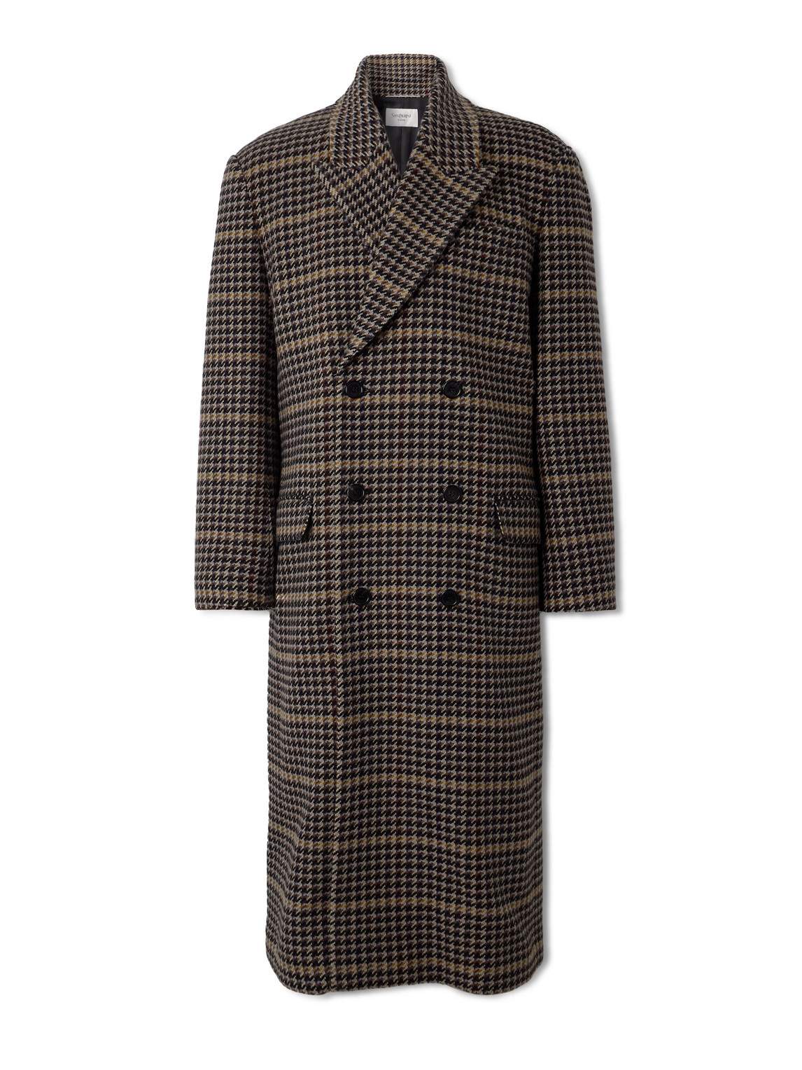 Double-Breasted Houndstooth Wool Coat