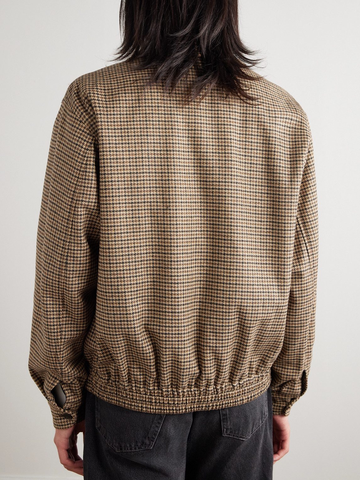 Saint Laurent Houndstooth Woven Blouson Jacket In Brown