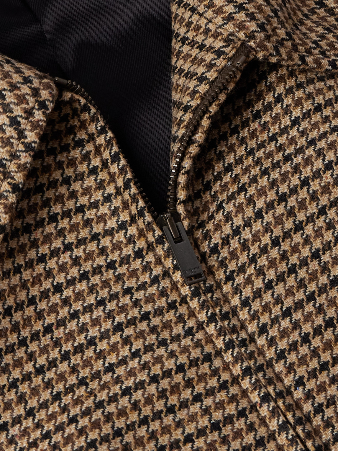 Saint Laurent Houndstooth Woven Blouson Jacket In Brown