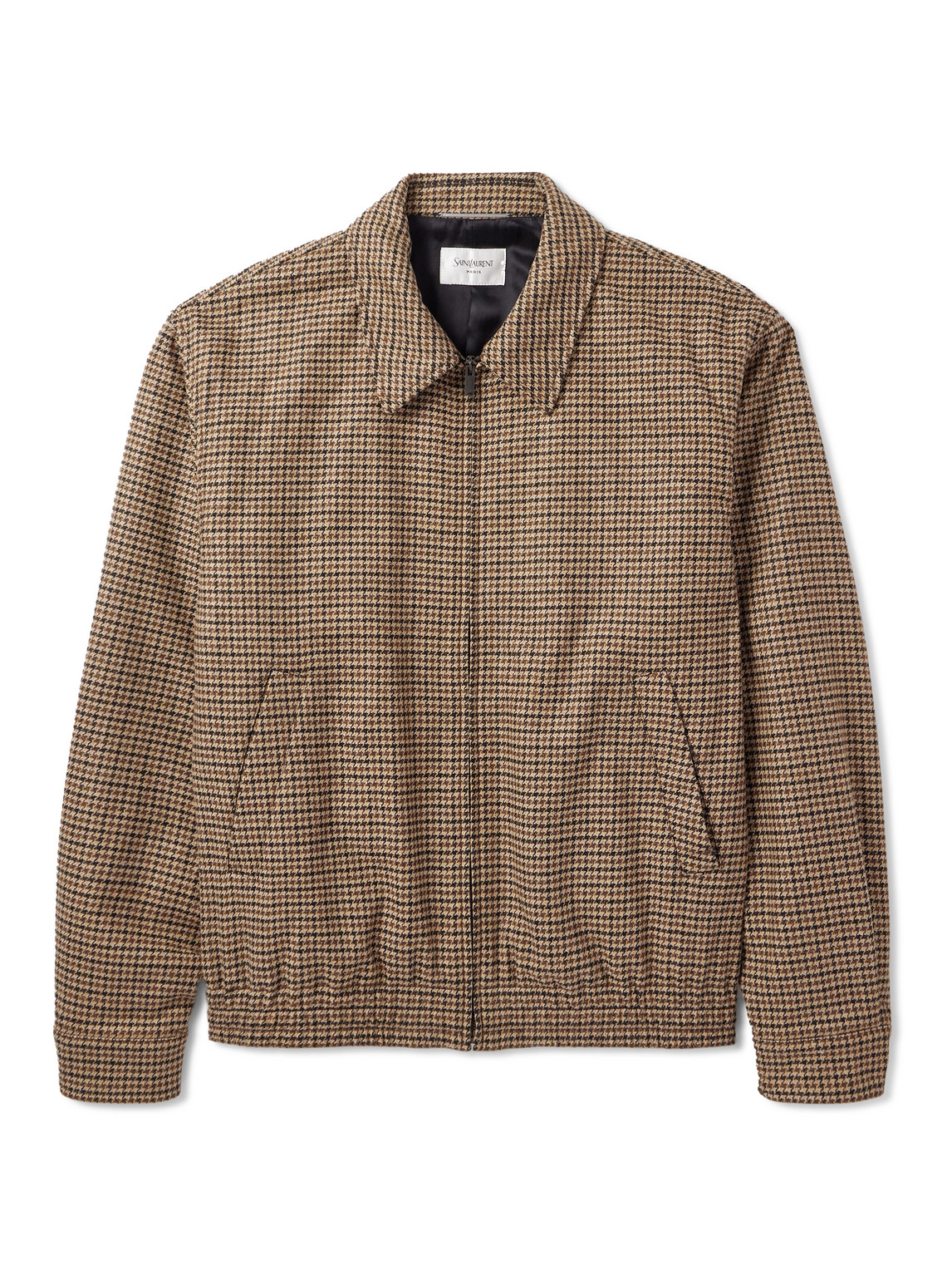 Saint Laurent Houndstooth Woven Blouson Jacket In Brown