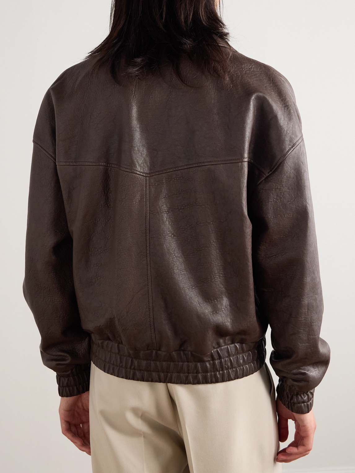 Saint Laurent Leather Jacket In Gray