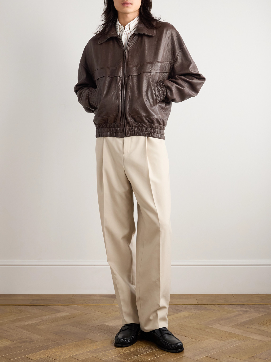 Saint Laurent Leather Jacket In Gray