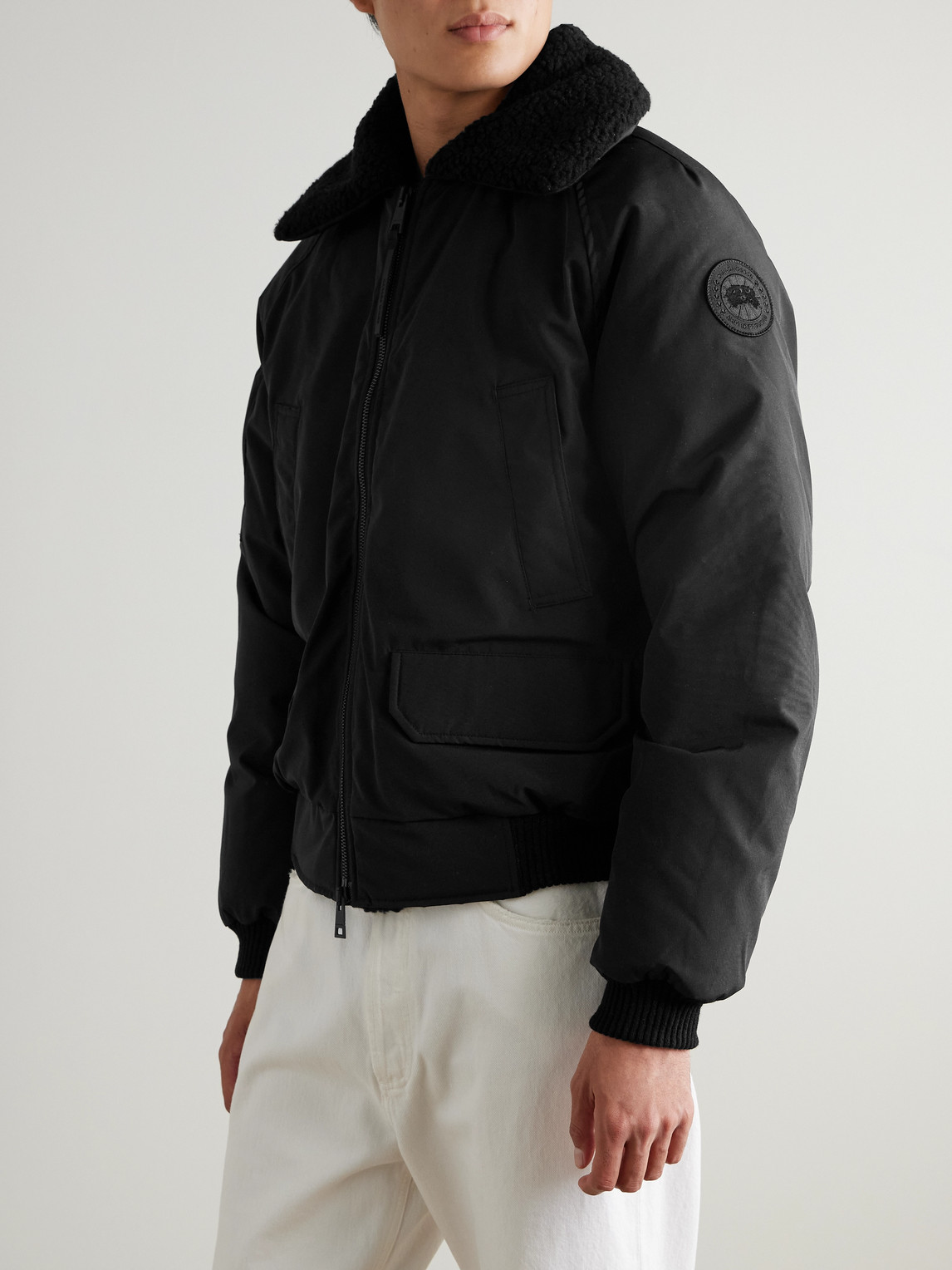 Canada Goose Chilliwack Recycled Wool-blend Fleece And Shell Down Bomber Jacket In Black