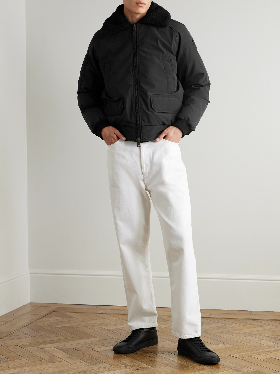 Canada Goose Chilliwack Recycled Wool-blend Fleece And Shell Down Bomber Jacket In Black