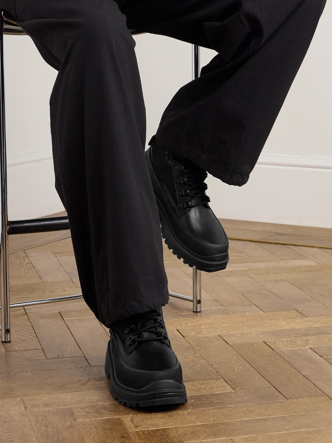 Canada Goose Keystone Rubber-trimmed Leather And Twill Boots In Black