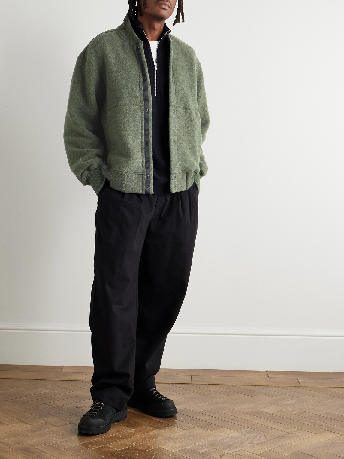 Canada Goose Hudson Logo-appliquéd Recycled Wool-blend Fleece Bomber Jacket In Green
