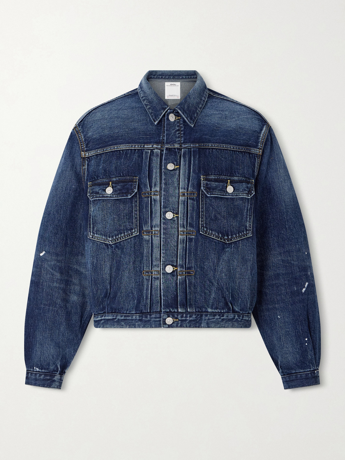 Visvim Social Sculpture 101 X Dmgd-1010 Cropped Distressed Selvedge Denim Jacket In Blue
