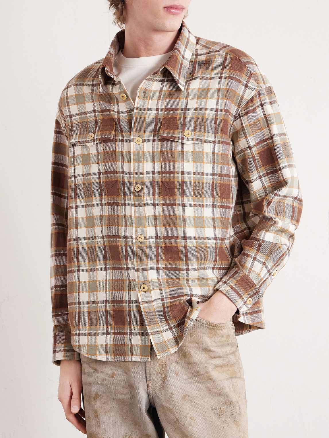 Visvim - Lumber Checked Wool And Linen-blend Twill Shirt - Men - Brown - 1 