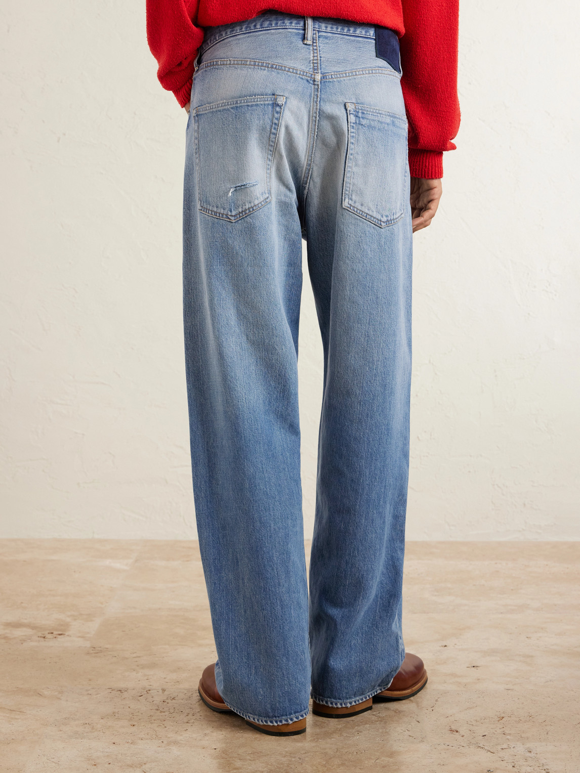 Social Sculpture 01 Wide-Leg Distressed Selvedge Jeans