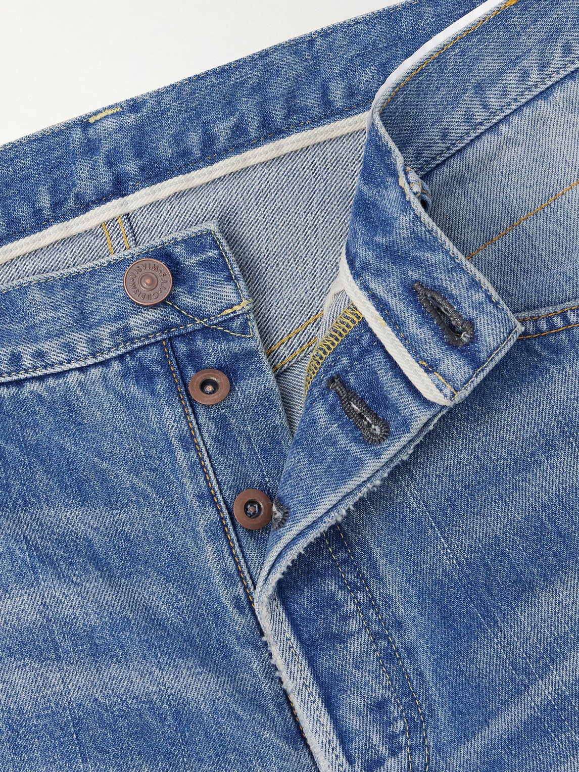 Social Sculpture 01 Wide-Leg Distressed Selvedge Jeans