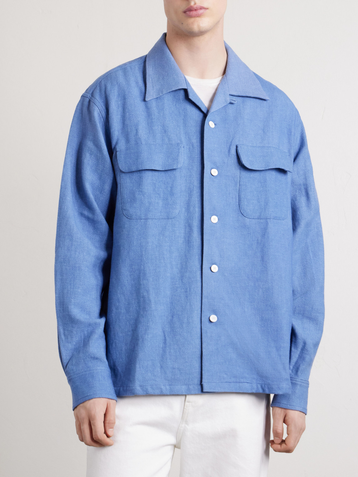 Carrow Convertible-Collar Wool And Linen-Blend Shirt