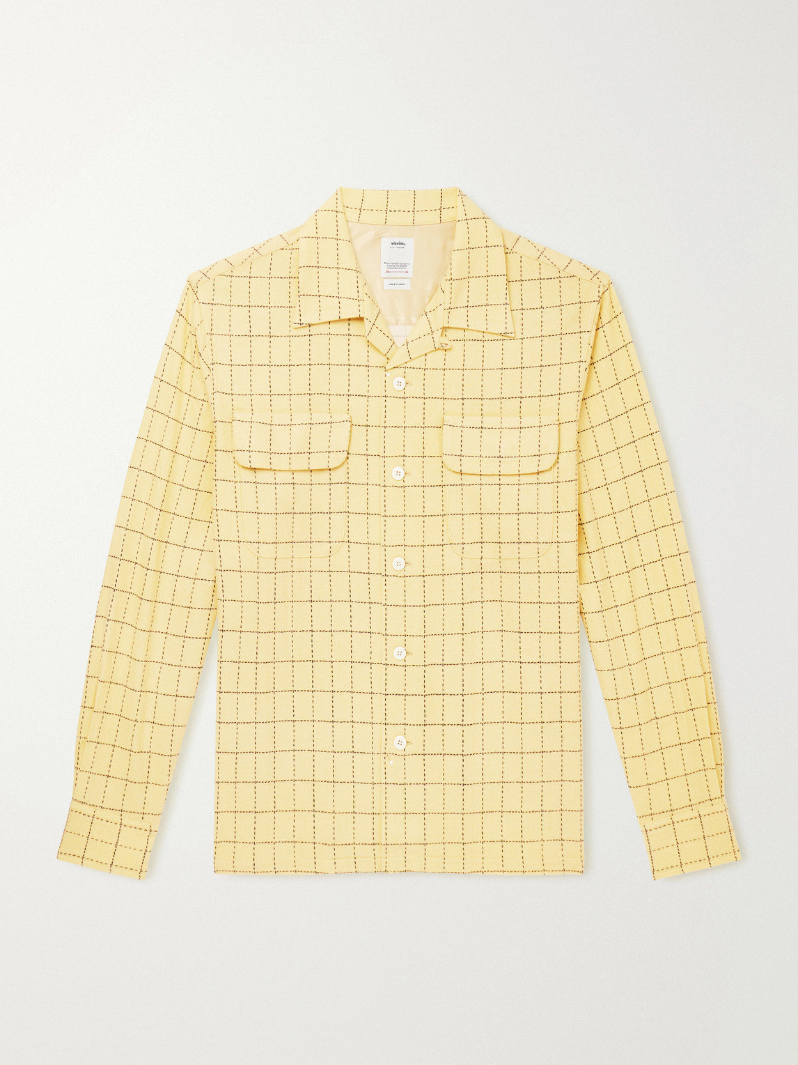 Visvim Carrow Convertible-collar Checked Wool Shirt In Yellow