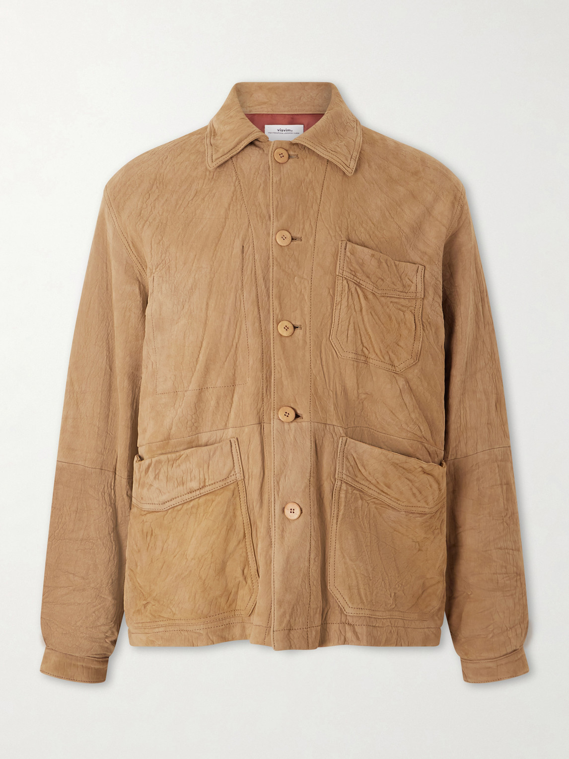 Visvim Travail Crinkled-leather Blouson Jacket In Brown
