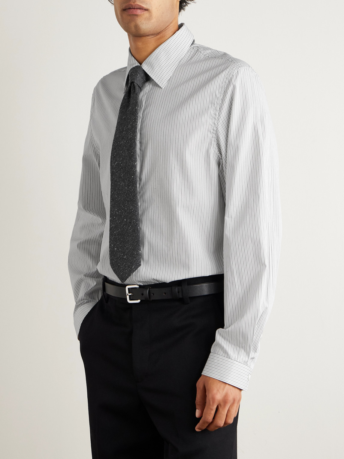 Classic-Collar Striped Cotton Shirt