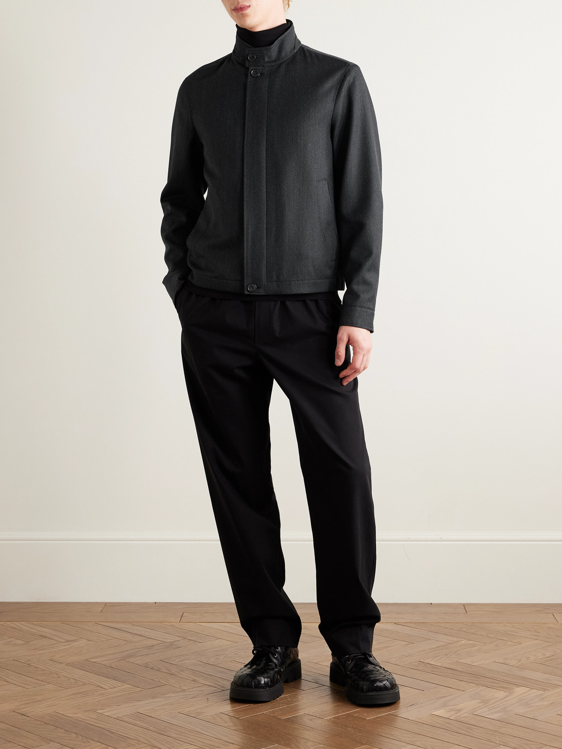 Nubuck-Trimmed Virgin Wool-Twill Jacket
