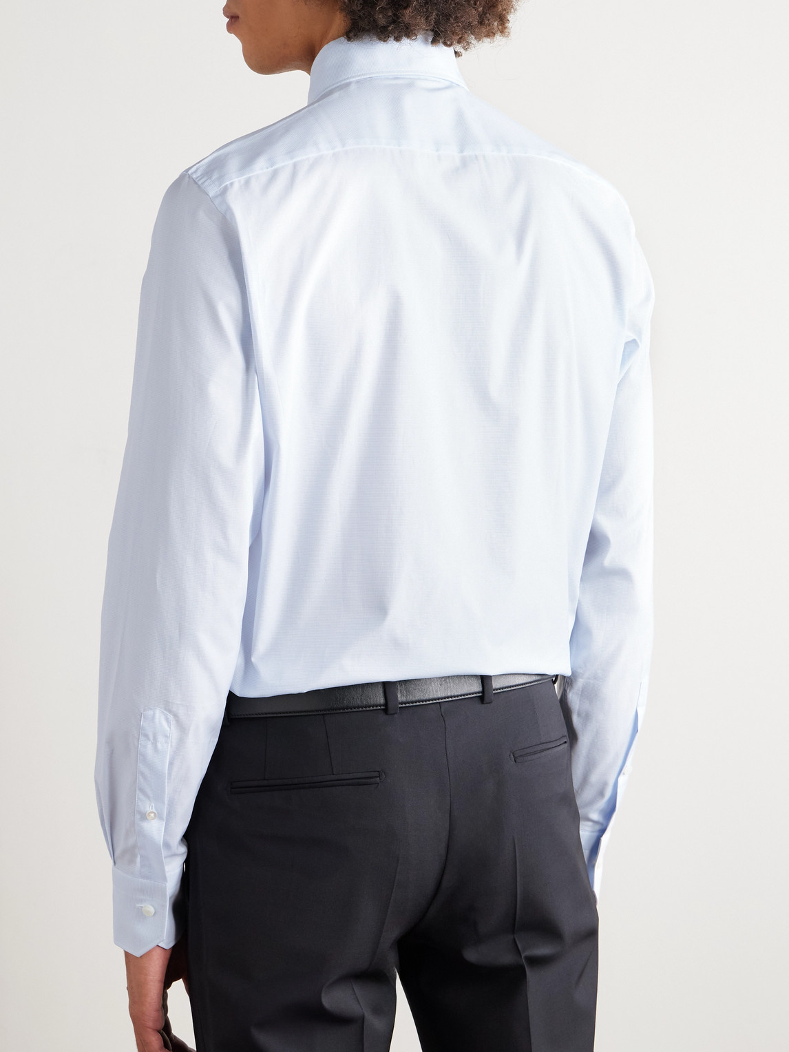 Cutaway-Collar Checked Cotton-Poplin Shirt