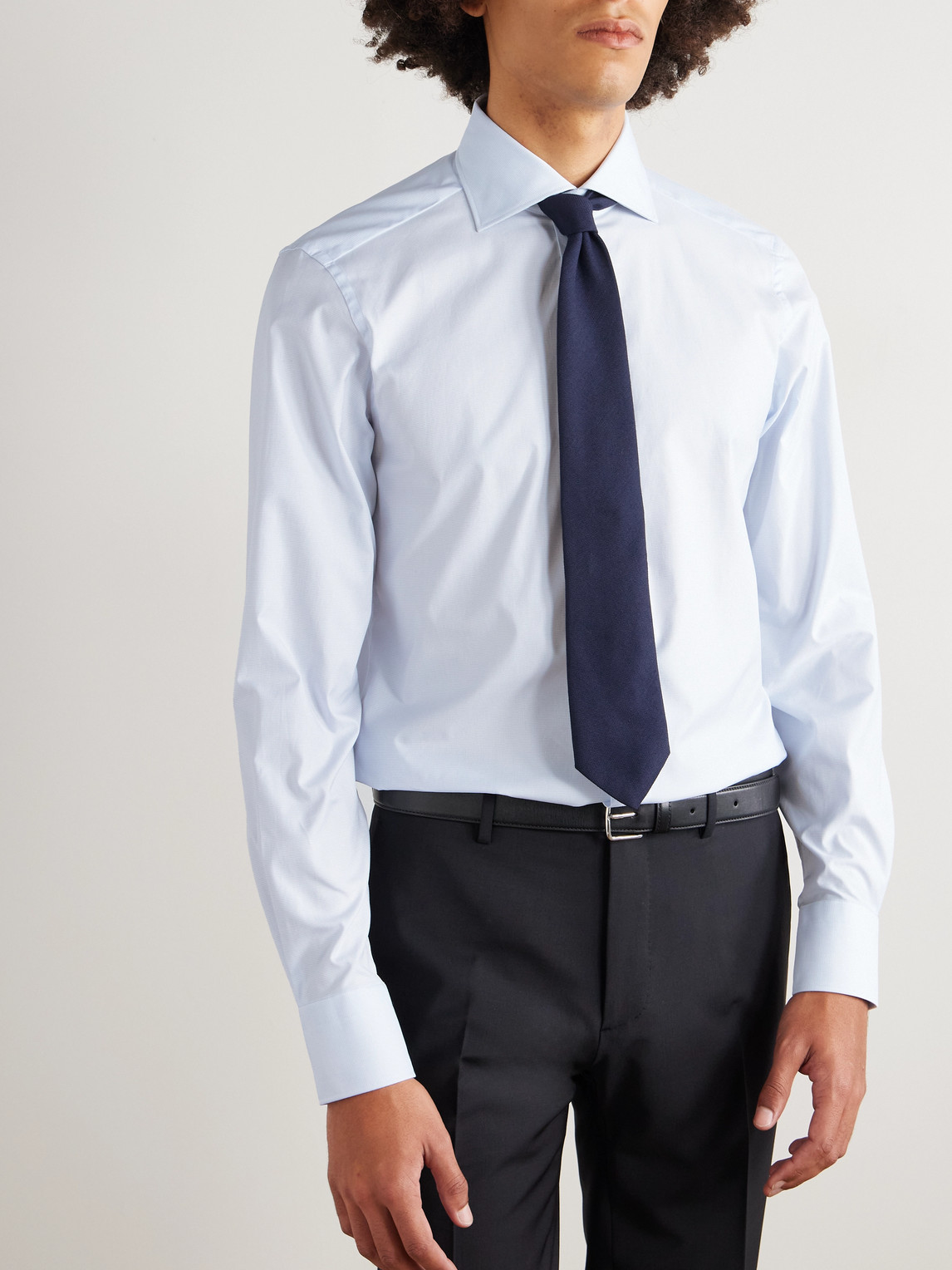 Cutaway-Collar Checked Cotton-Poplin Shirt