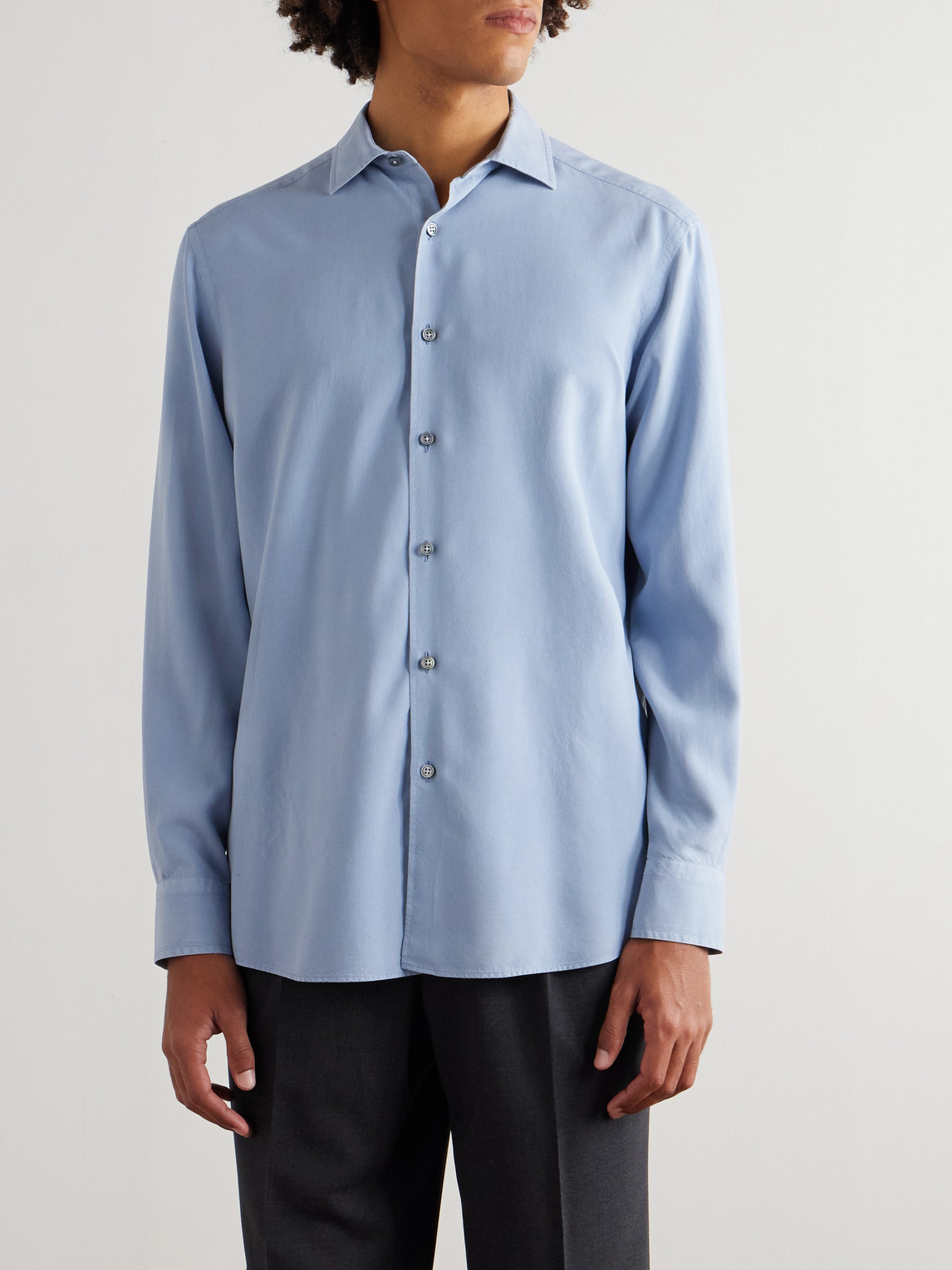 Spread-Collar Mulberry Silk Shirt