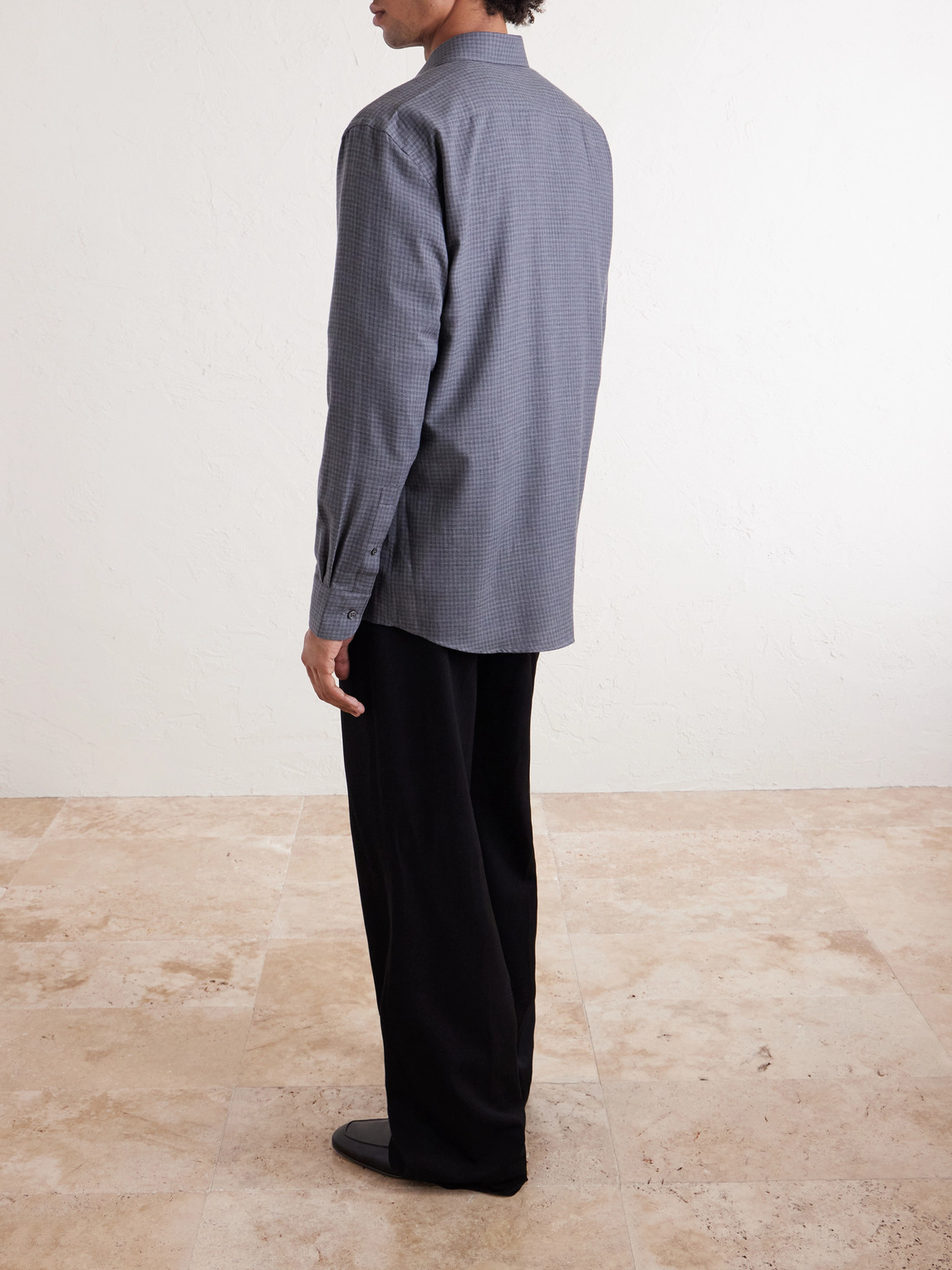  Zegna - Checked Cashco-twill Shirt - Men - Gray - S 