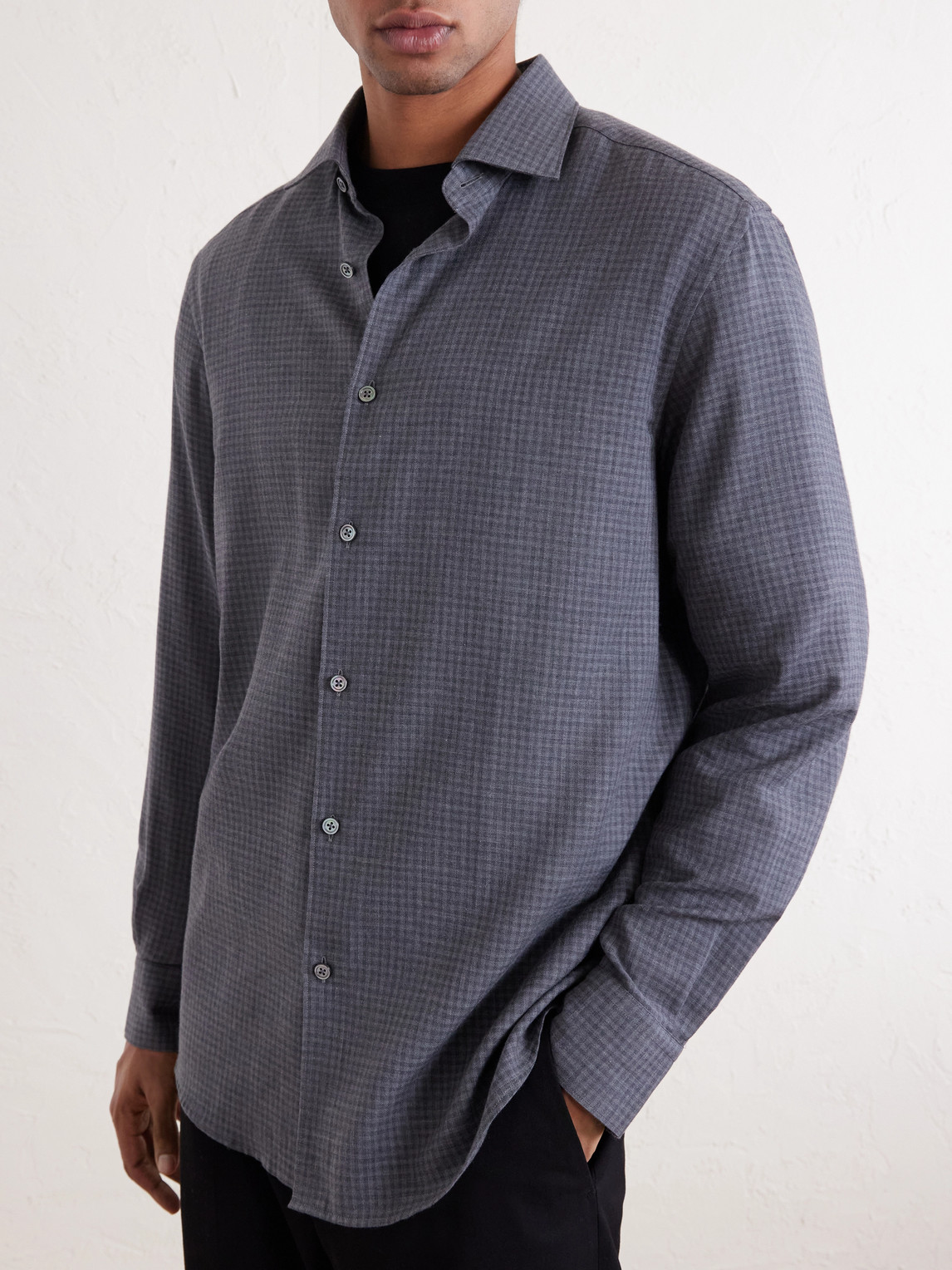 Zegna - Checked Cashco-twill Shirt - Men - Gray - S 