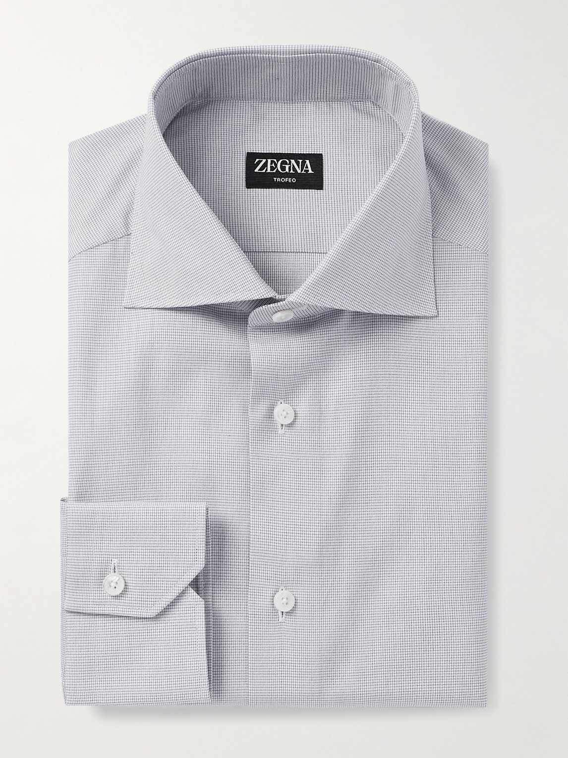 Zegna Cutaway-Collar Micro-Checked Trofeo™ Cotton-Poplin Shirt - Men