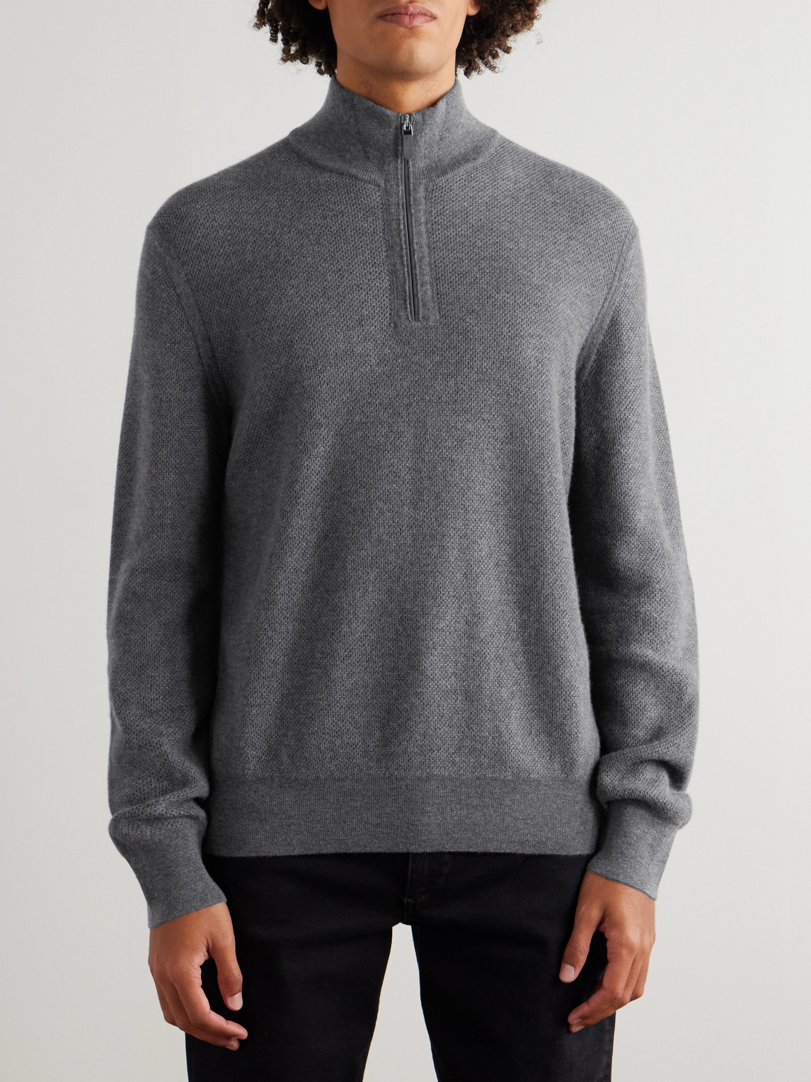 Zegna - Leather-Trimmed Oasi Cashmere Half-Zip Sweater - Curated