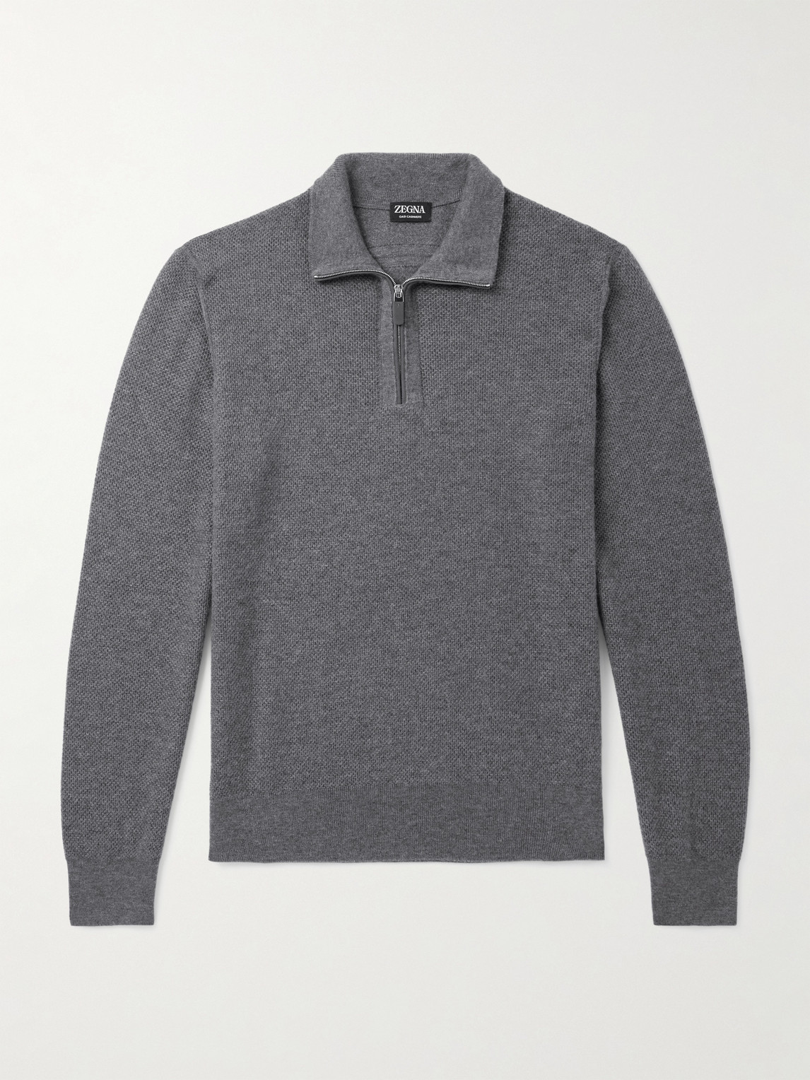 Zegna Leather-Trimmed Oasi Cashmere Half-Zip Sweater - Men