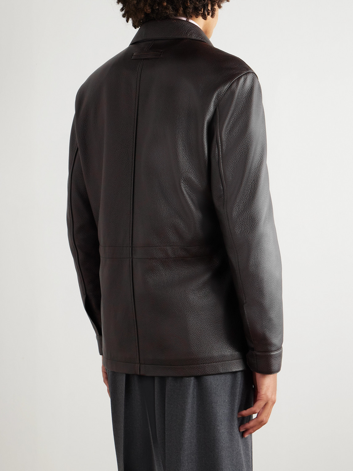  Zegna - Padded Full-grain Leather Field Jacket - Men - Brown - It 46 