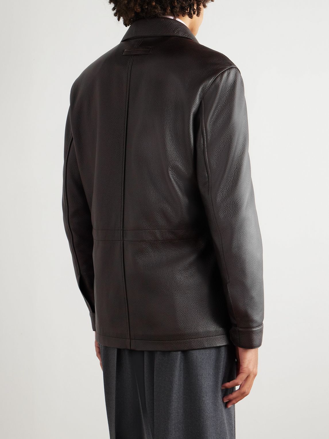 ZEGNA 패딩 풀그레인 가죽 필드 자켓