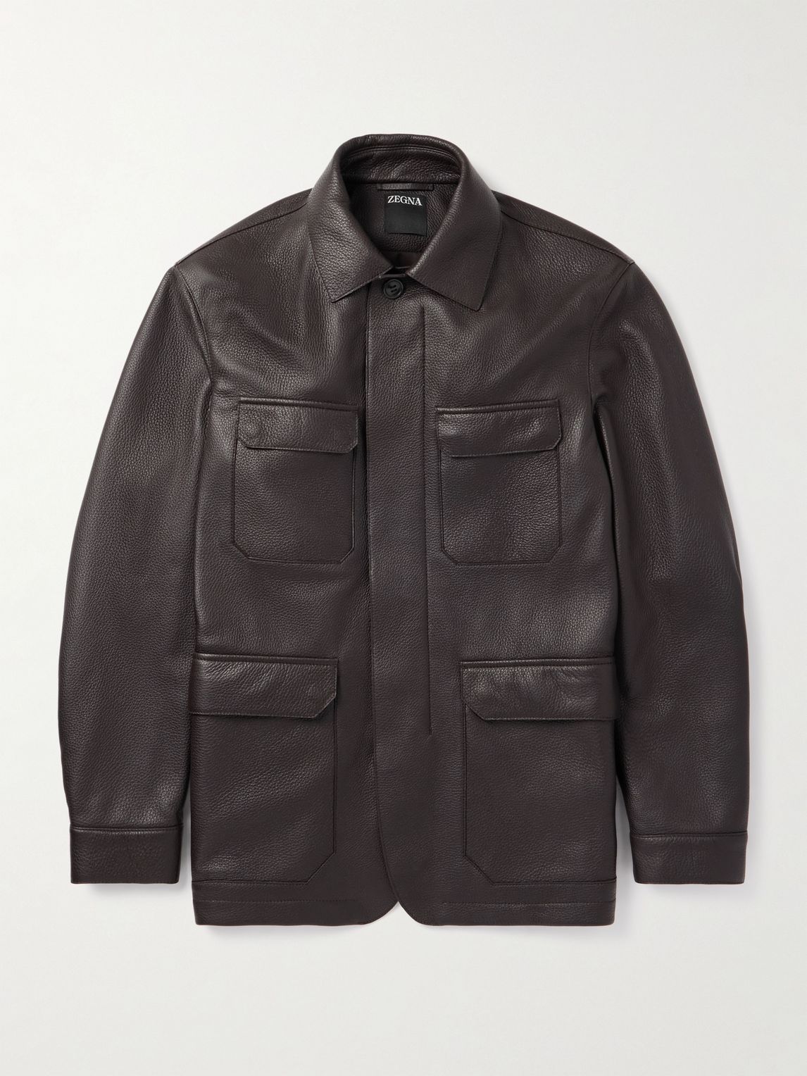 ZEGNA 패딩 풀그레인 가죽 필드 자켓