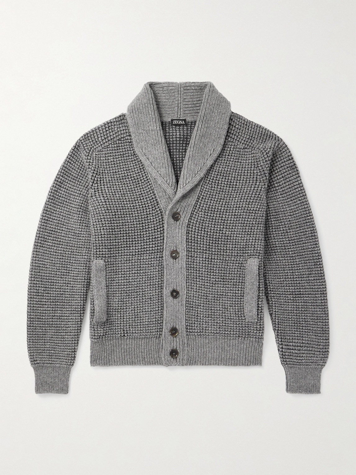 Zegna Shawl-Collar Waffle-Knit Cashmere and Mohair-Blend Cardigan - Men