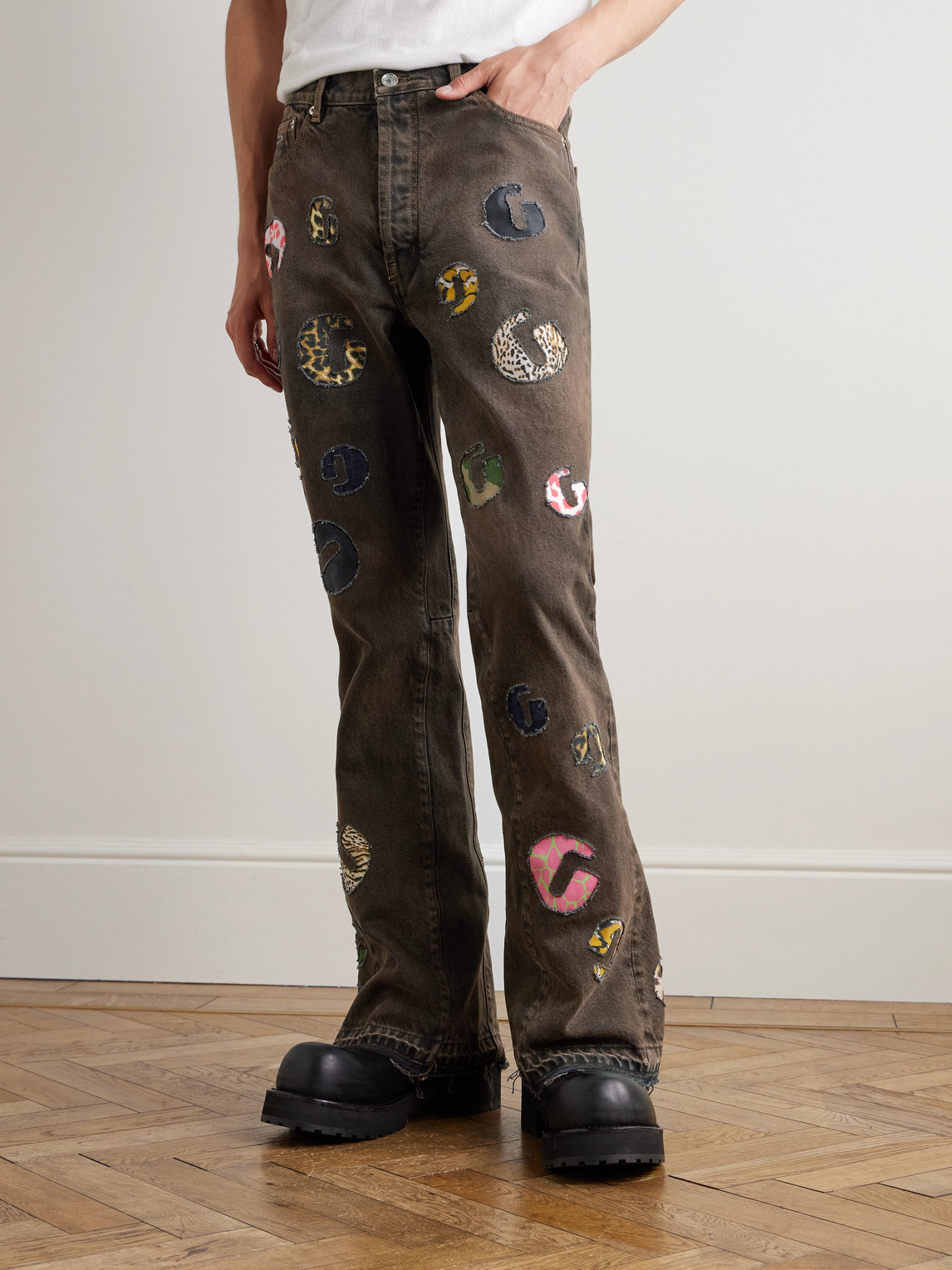 Gallery Dept. G-time Flared Logo-appliquéd Jeans In Brown
