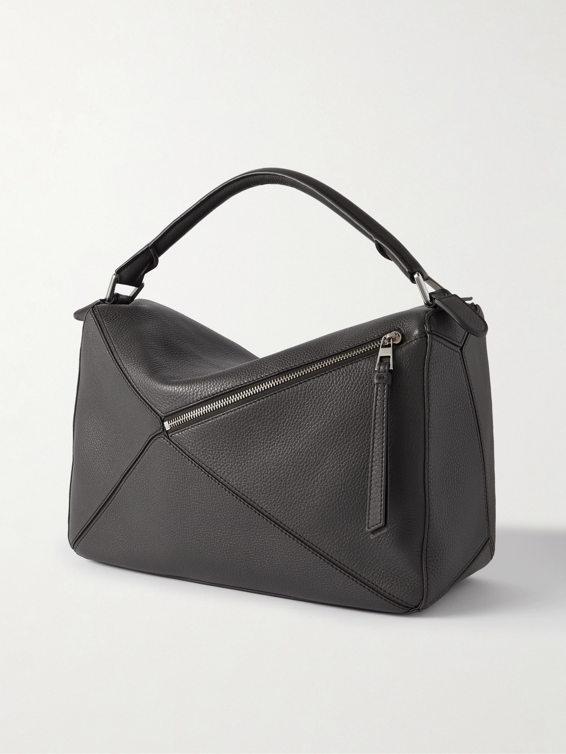 Loewe Puzzle Edge Large Logo-debossed Full-grain Leather Messenger Bag In Gray
