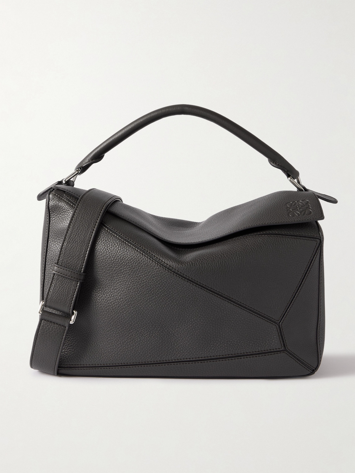 Loewe Puzzle Edge Large Logo-debossed Full-grain Leather Messenger Bag In Gray