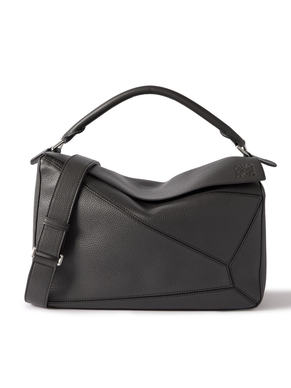Loewe Puzzle Edge Large Logo-debossed Full-grain Leather Messenger Bag In Gray