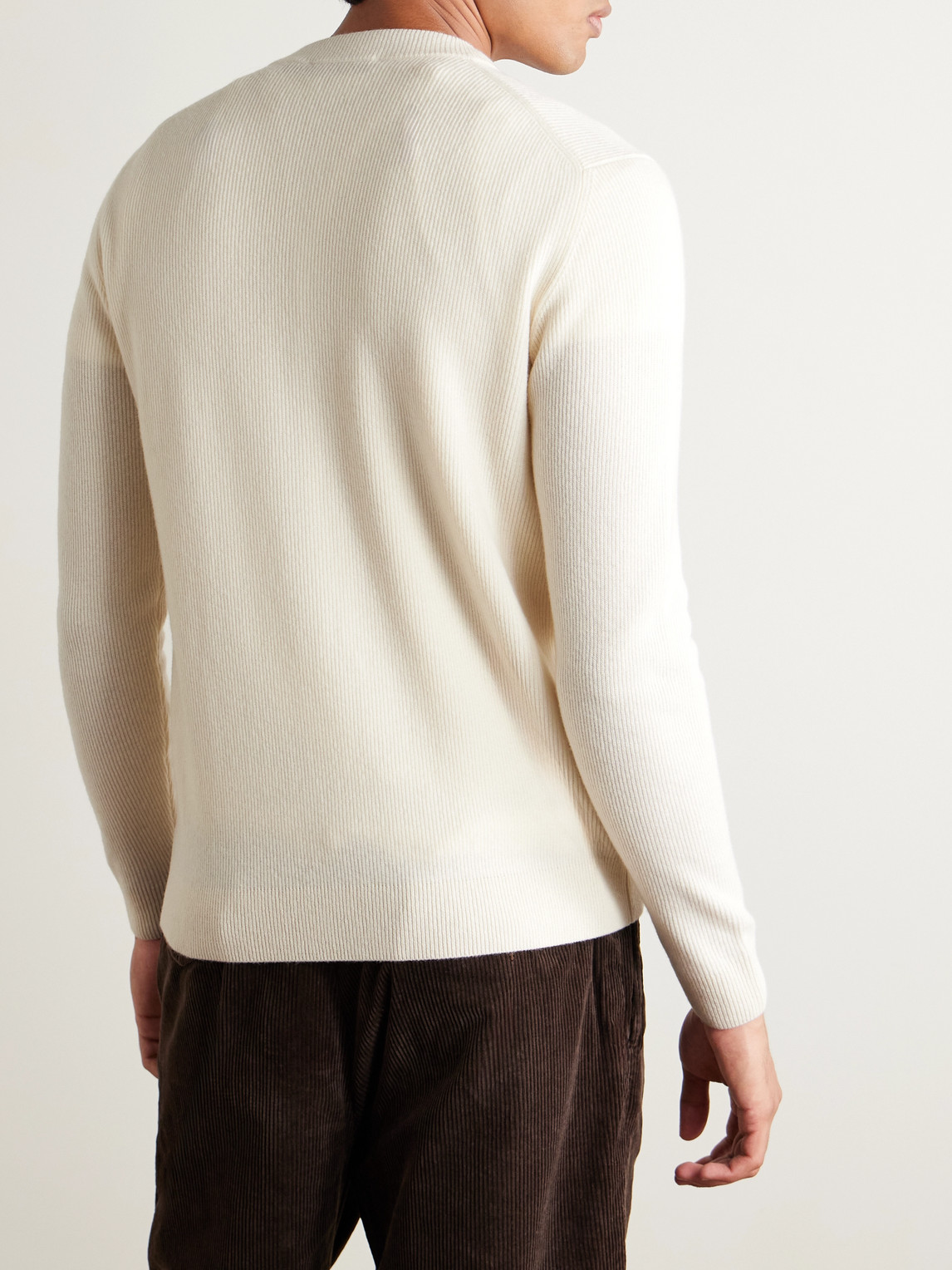 Incotex Zanone Slim-fit Ribbed Virgin Wool Henley Sweater In Neutral