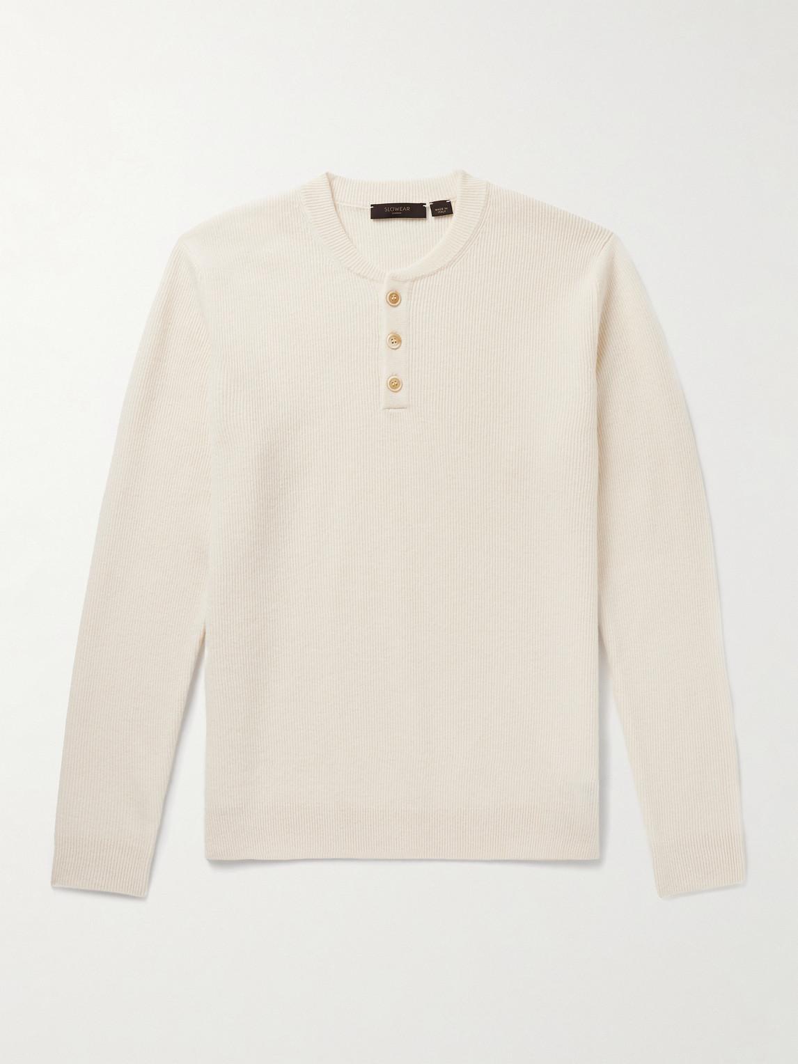 Incotex Zanone Slim-fit Ribbed Virgin Wool Henley Sweater In Neutral