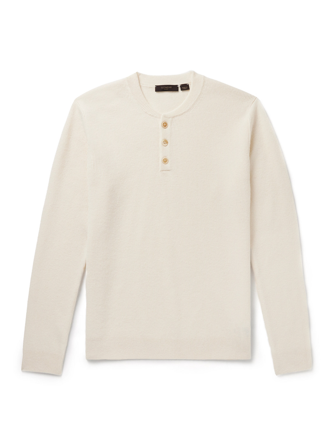 Incotex Zanone Slim-fit Ribbed Virgin Wool Henley Sweater In Neutral