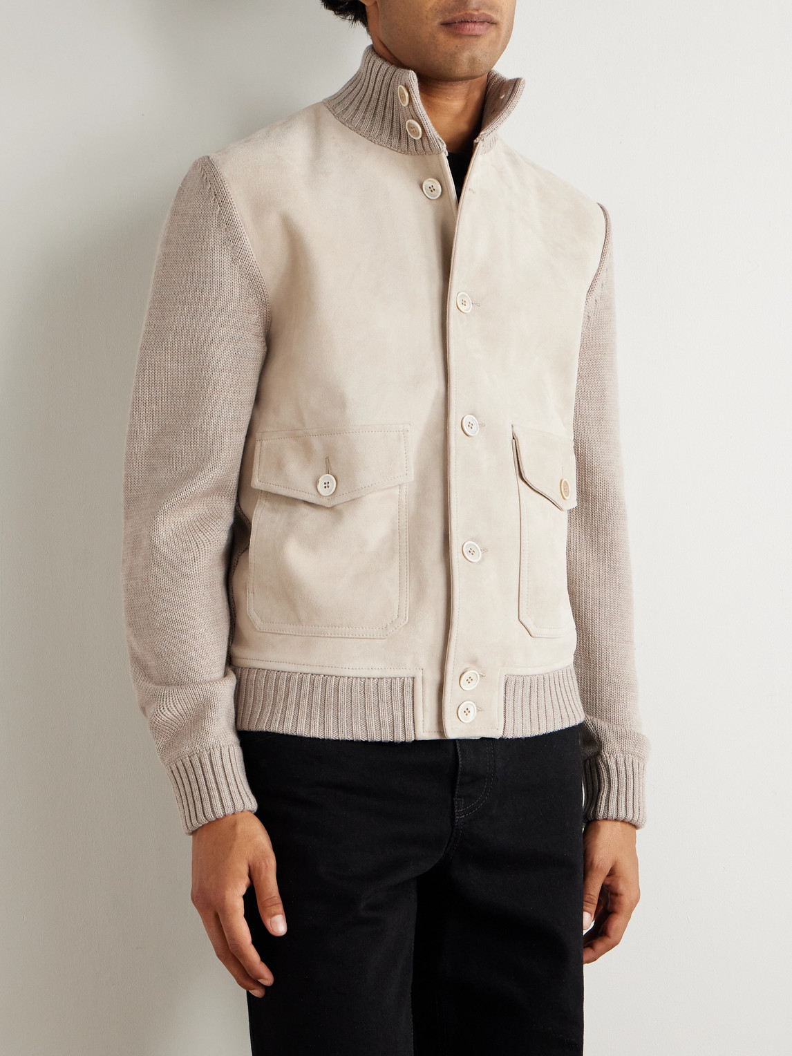 Incotex Zanone Virgin Wool-trimmed Suede Jacket In Gray